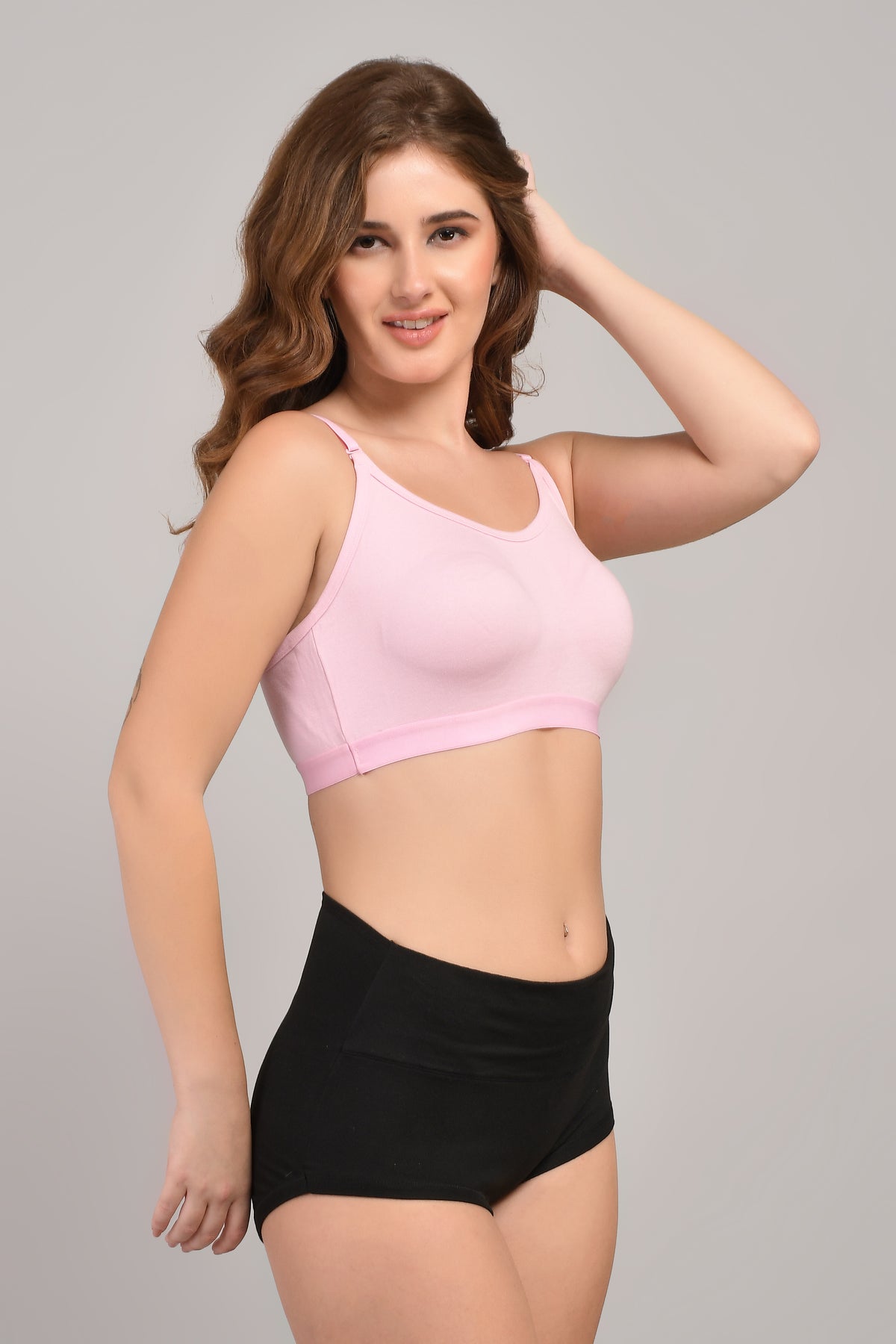 SheandMom Medium Impact Non Padded Wire-Free Sports Bra in Light Pink