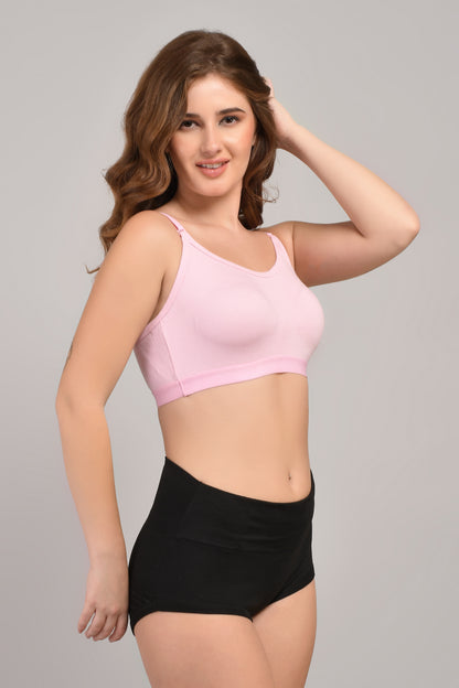 SheandMom Medium Impact Non Padded Wire-Free Sports Bra in Light Pink